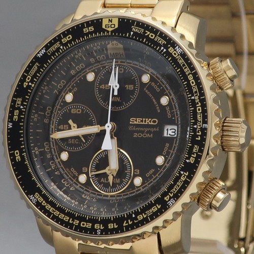 Seiko Flightmaster SNA414 7T62 0EB0 Black Dial Gold-Tone Size 20.5cm (8.07in)
