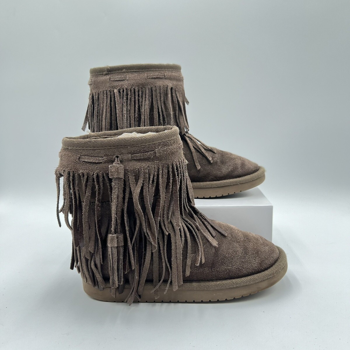 Koolaburra By Ugg Boots Girl's Size Cable Ankle Fringe Biege