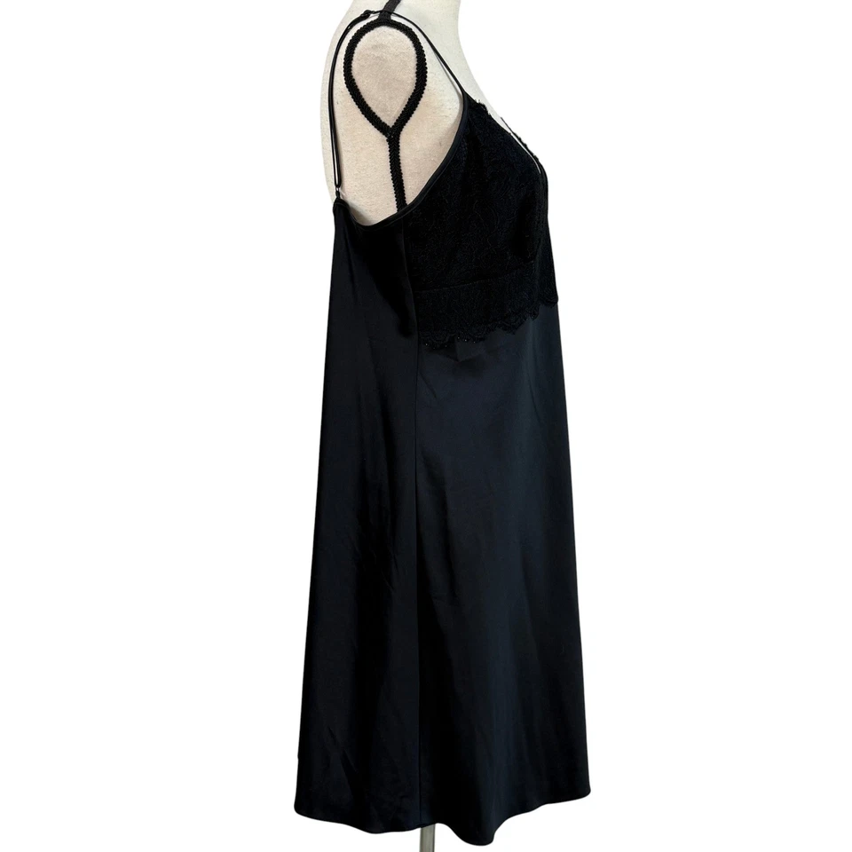 Negro Satén y Encaje Slip Nighty Talla XL Foto 3 de 4