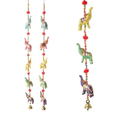 Set of 2 Door Hanging Colorful Decorative 5 Fabric Elephant String for Indian...