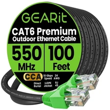 100ft Cat 6 Ethernet Cable - Outdoor Direct Burial, 10Gbps Speed, UV-Resistant