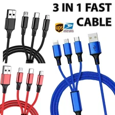Kindle, iPhone, Android 3-in-1 Fast Charging Cable USB-C 1.2M-Nylon Braided