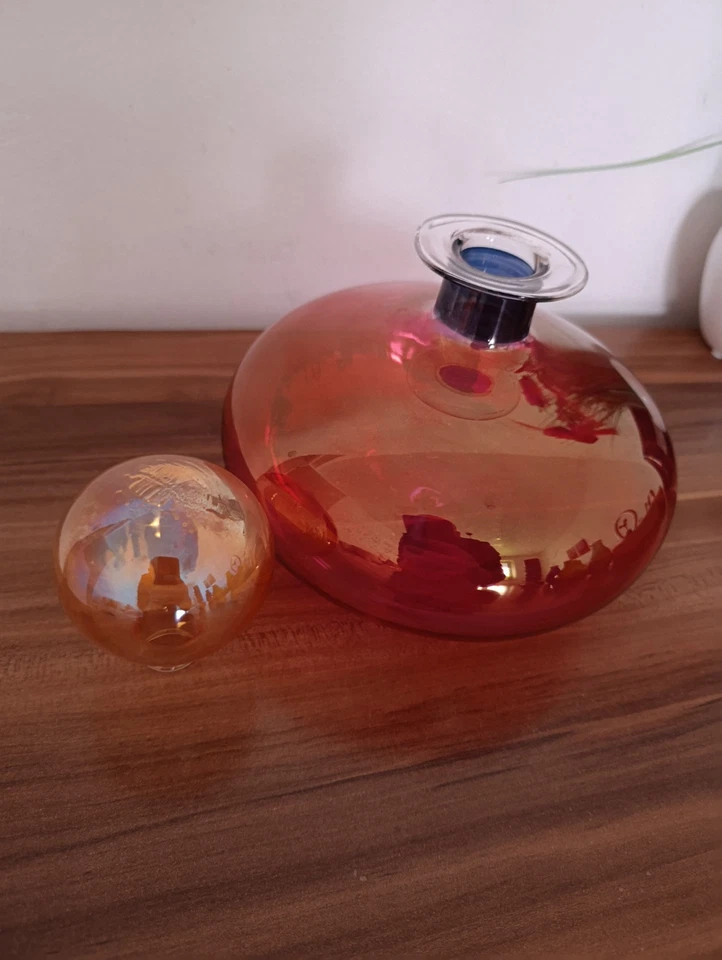 Vintage Glas Karaffe Likör Flasche rot orange mundgeblasen Bleikristall Art Deko - Bild 2 von 4