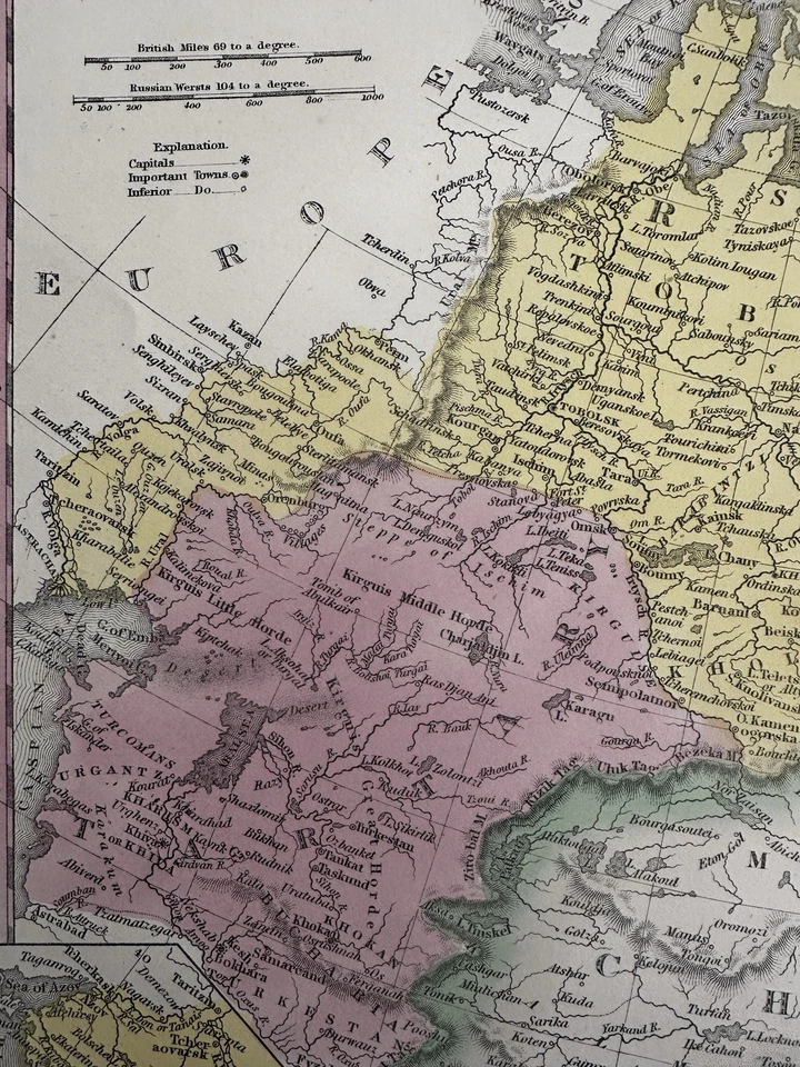 Rusia en Asia Tartaria Mongolia Siberia 1855 Cowperthwait precioso mapa a color a mano Foto 2 de 4