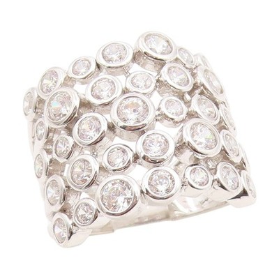 925 Sterling Silver Vintage Ring JACMEL Bezel Set CZ Multi Row  Sz 6.5  RG35010