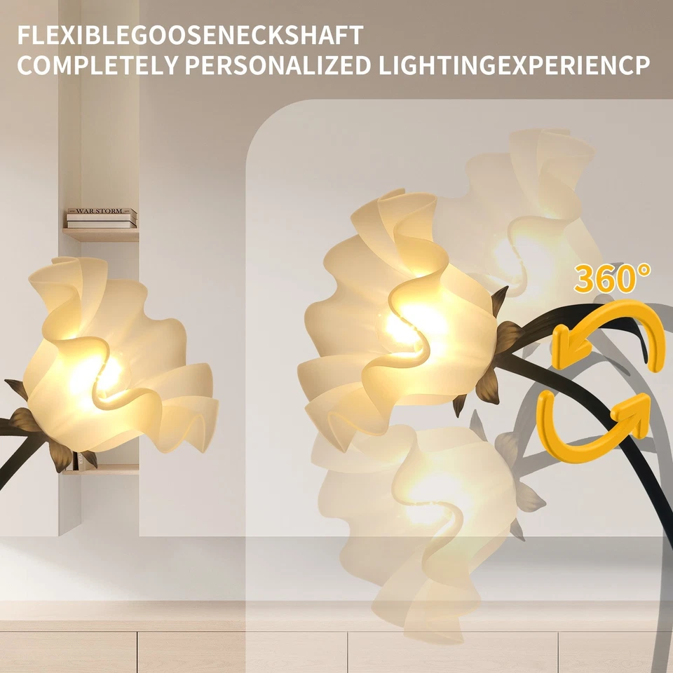 (Free Bulbs*3) Black Flower Floor Lamp – Swan Neck, 3-Color LED for Bedroom - Image 3 of 4