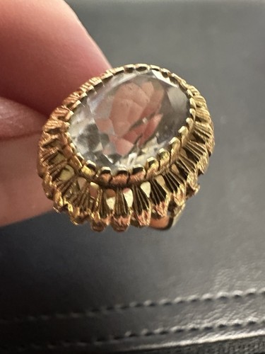 Vintage Large Natural Swiss Blue Topaz Ring 18K Yellow Gold Size 6 - Picture 6 of 10