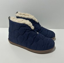 Dearfoams Navy Faux Fur Warm Up Bootie Quilted Polyester Slippers Womens S 5/6