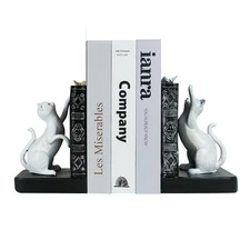 Decorative Bookends, Heavy Duty Resin Cat Bookends, Non-Skid Bookshelf Stoppe...