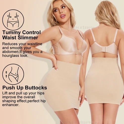 2 in 1 High Waist Shapewear Half Slip Tummy Control Skirt Body Shaper Underdress - Picture 5 of 23