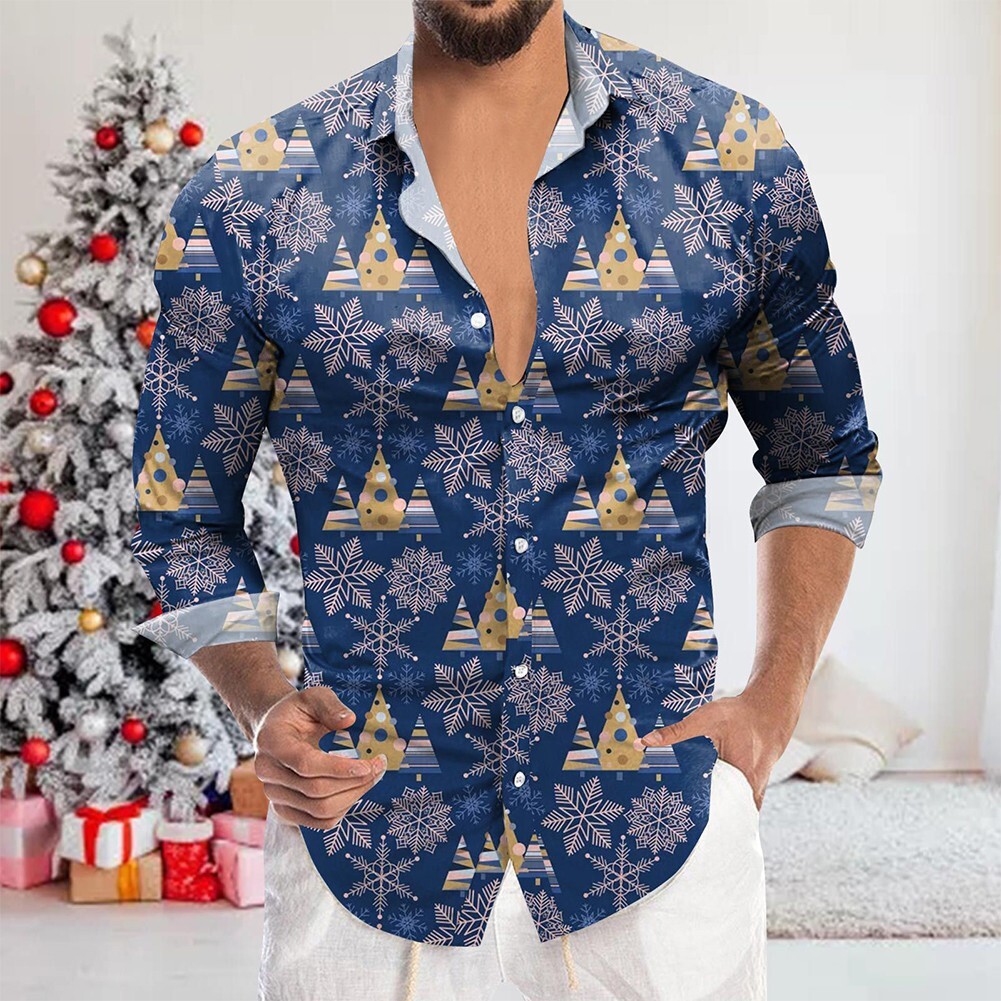 Statement making Men's Button Down Christmas Print Shirt for Festive