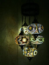 Turkish Moroccan Mosaic Hanging Ceiling Chandelier Lamp Light 5 Large Globe UK