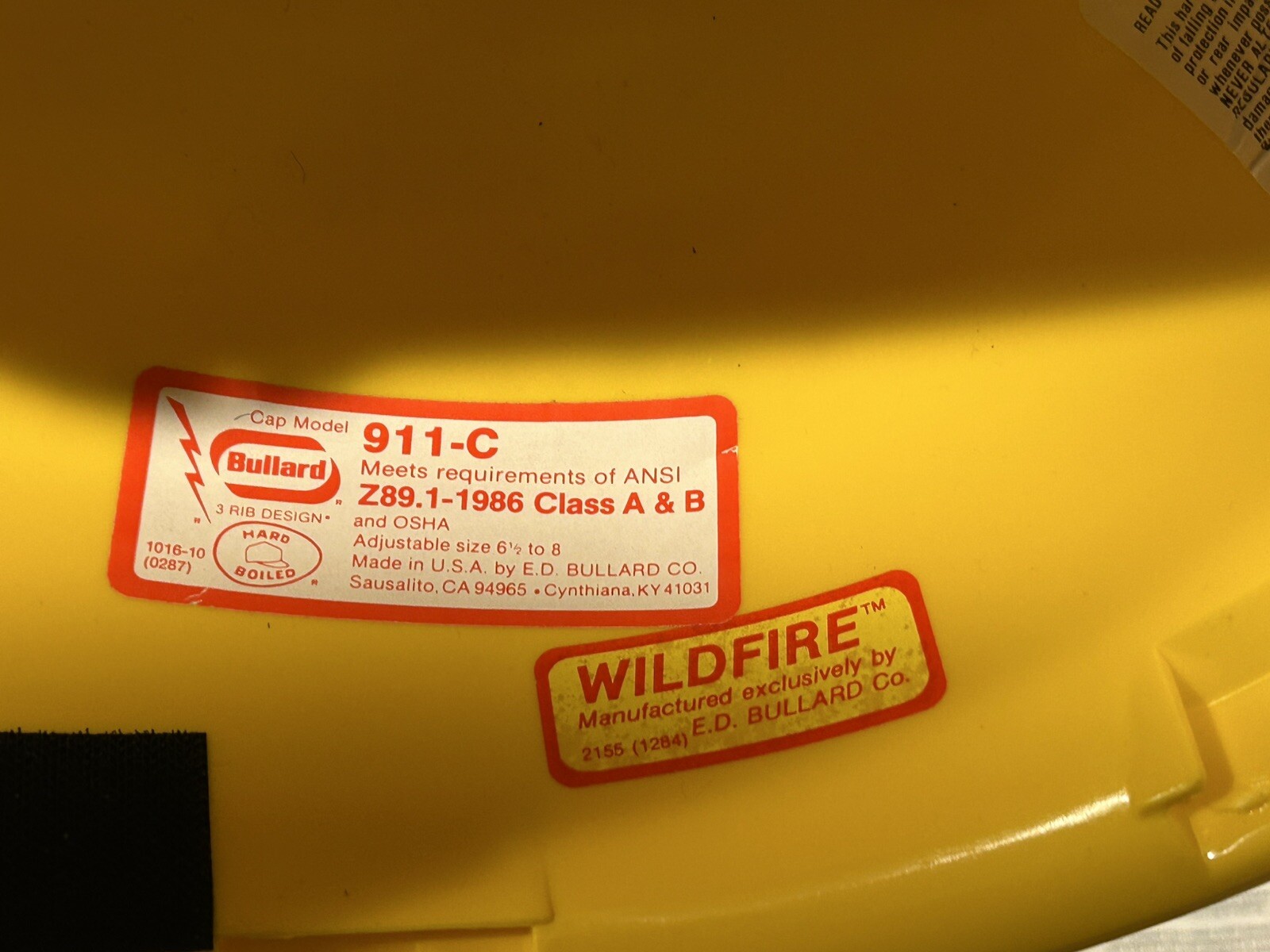 U.S. Army 9TH INF DIV (MTZ) Bullard Hard Boiled Wildfire Fighting 911C Hard Hat