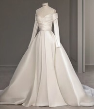 Newest Wedding Dress Mermaid Satin For Bride Boat Neck Neckline Long Sleeves