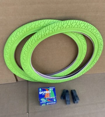 VEE RUBBER Set of 20 x 1.95 Bicycle Tires + Tubes Bundle Lime Green Freestyle Street BMX GT