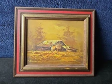 Spencer Landscape Oil Canvas Signed 13.5”x11.75” Art Original Cottage Farm House