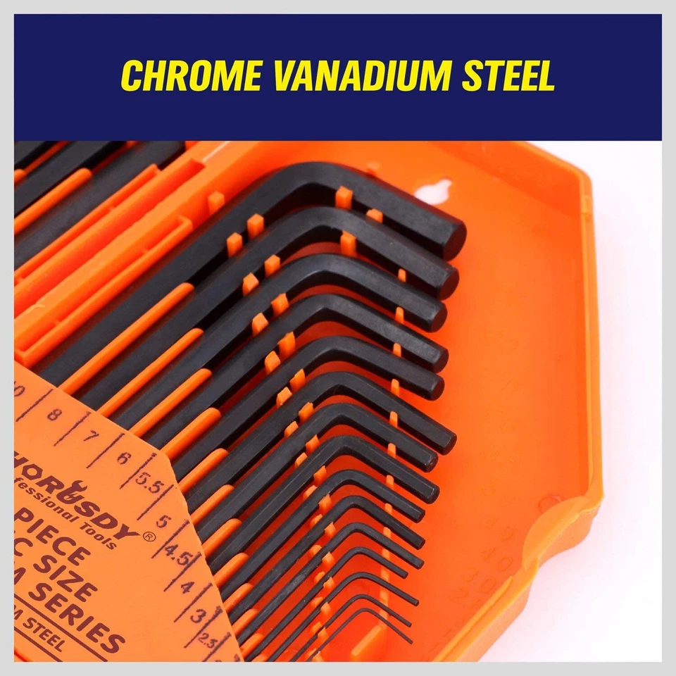 30-Piece Hex Key Set Allen Wrench Inch/Metric MM (0.7mm-10mm) SAE (0.028"-3/8") - Image 2 of 4