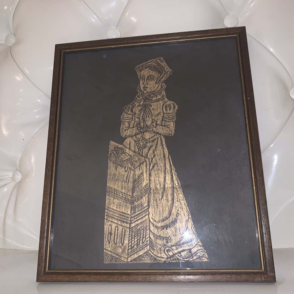 British Brass Rubbing Unknown Subject 12” X 11” Vintage Lady England