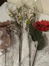 4 Large Sunflower and Berry Stems