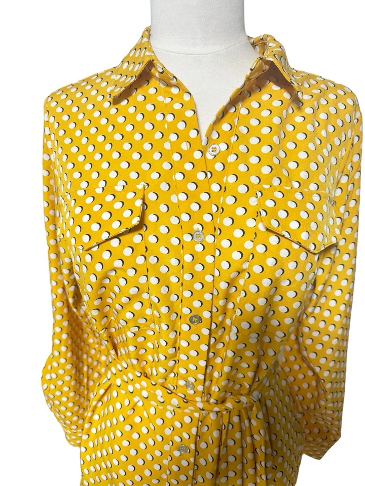 NY Collection Petite  Large3/4 Sleeve Roll Tab Shirtdress with Belt, Yellow , PL - Image 4 of 4