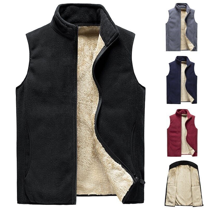 Men's Sherpa-Lined Fleece Vest - Warm Sleeveless Gilet Waistcoat