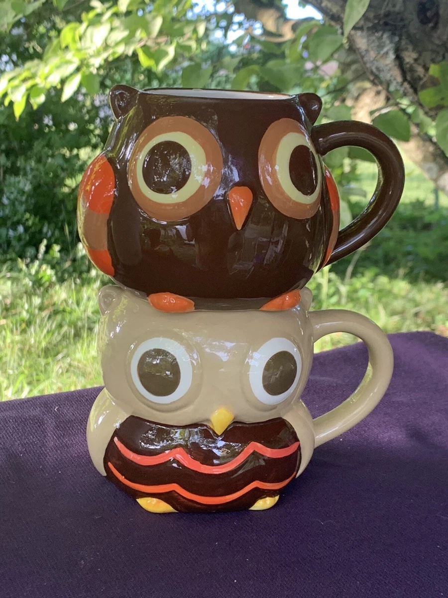 Mesa Home Products Hand Painted Set Of 2 Ceramic Owl Coffee Mug Cup ❤️sj8m