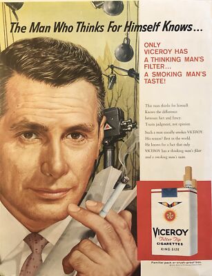 1959 Viceroy Cigarettes PRINT AD Man Who Thinks For Himself VTG 1950s Actor 