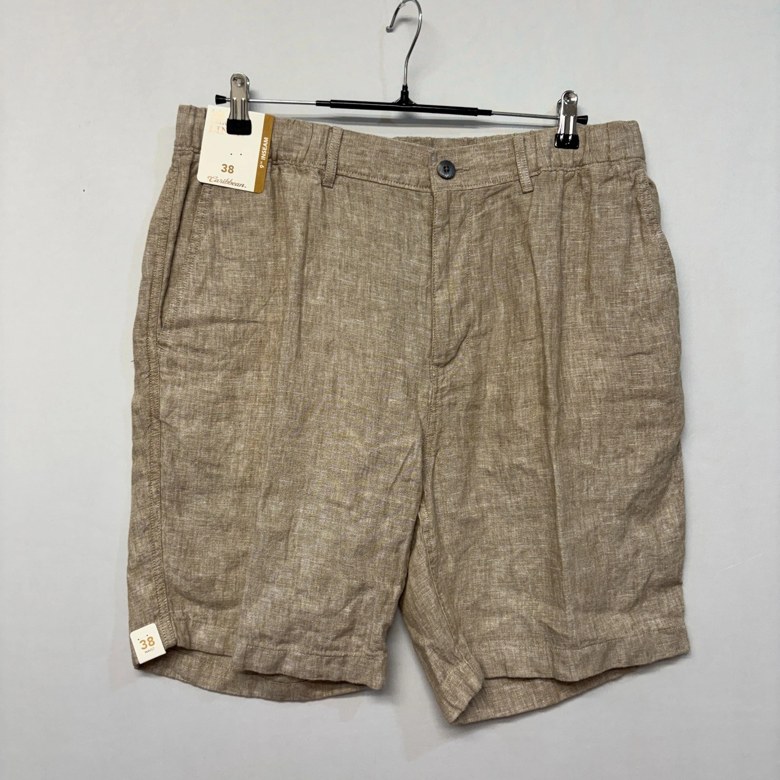 NWT Caribbean Men 100% Linen Chino Shorts Size 38 Isle Sand Linen C039 -13