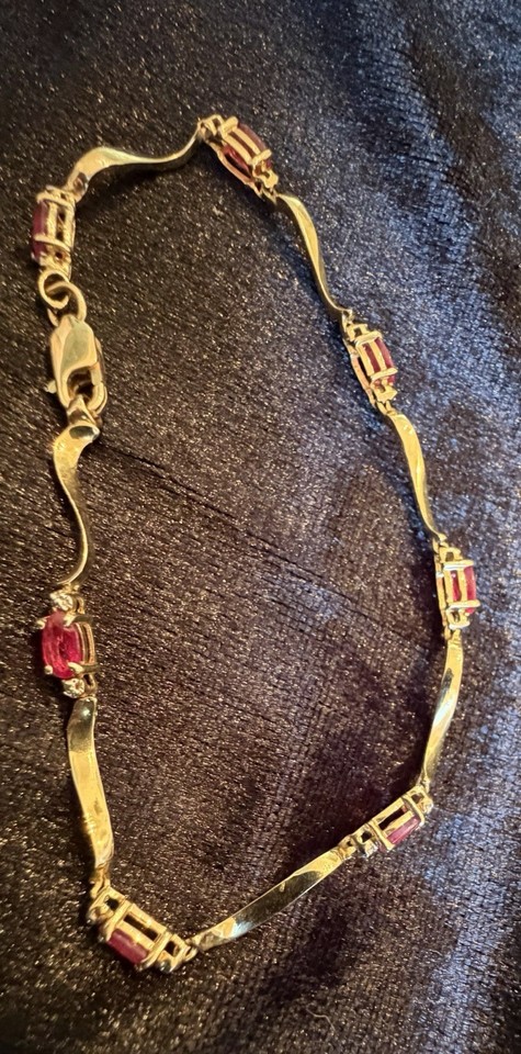 14K Yellow Gold Ruby Station Bracelet 7” | 4.50g | Estate Fine Jewelry ...
