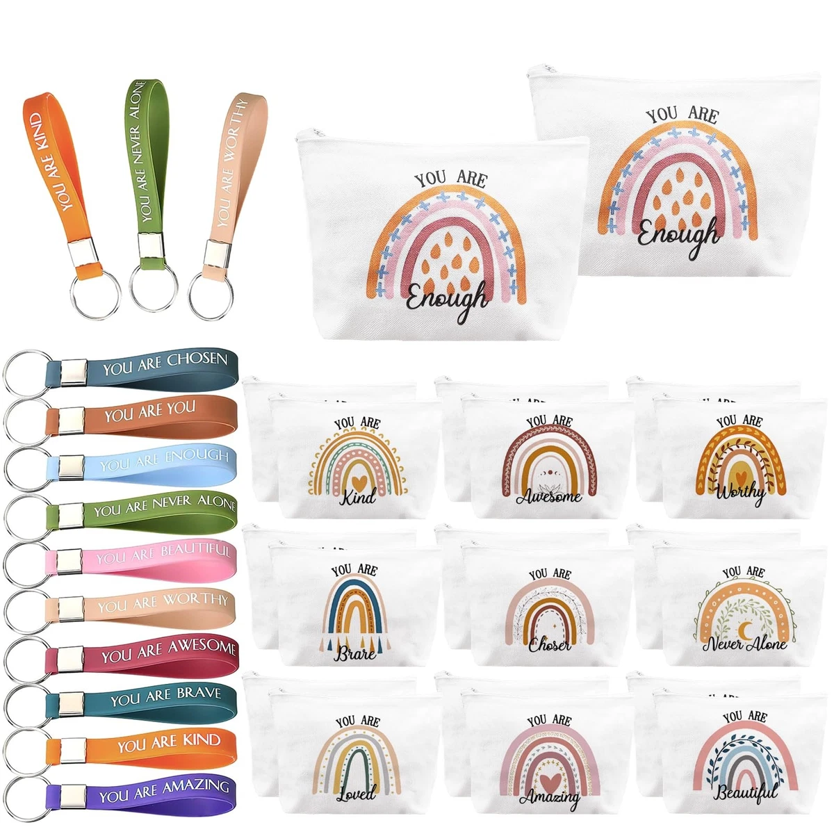 20 Sets Thank You Gifts Inspirational Gifts for Women with Makeup Bag & Keychain