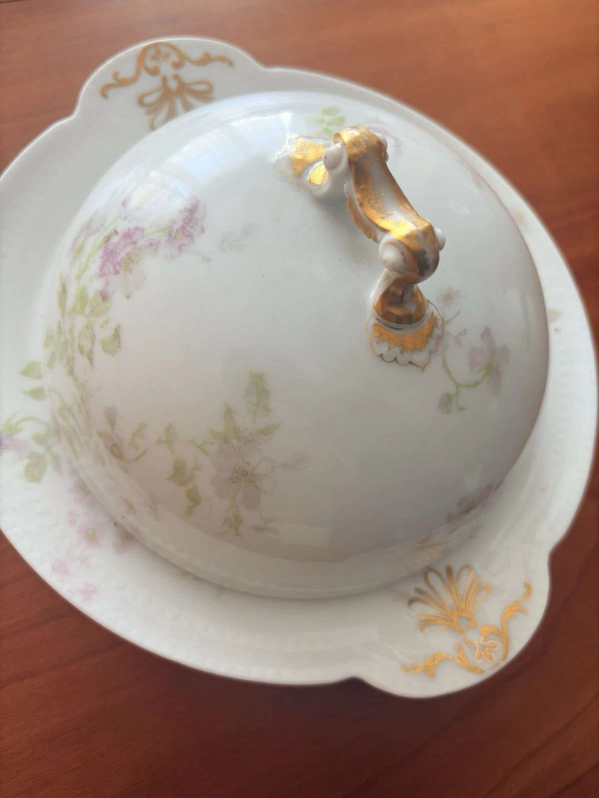Antique Haviland Limoges France Covered Butter Dish 2 Pc Pink Flowers Cheese