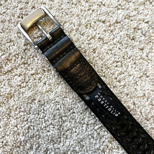 Perry Ellis Portfolio Herren Gürtel schwarz geflochten Leder Gr. 38 klassisch geflochten silber - Bild 4 von 7