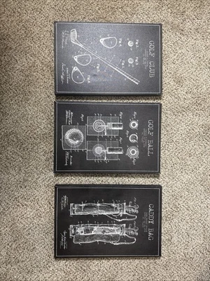 Golf Patent Wall Art Set of 3 Canvas Golf Gifts Office Decor Black White 8x 12 - Image 1 of 4