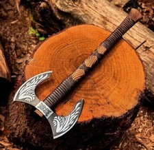 Handmade Viking Double Axe Carbon Steel Norse Cosplay Display Decor Gift For Him