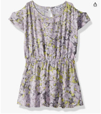 SPLENDID Girl's 14 Watercolor Floral Printed Cold Shoulder Sun Dress a56