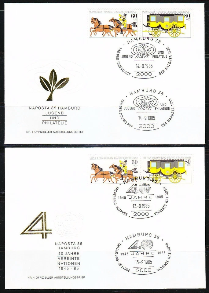 Germany 1985 set of 6 FDC covers Mi 1255-1256 Sc B635-B636 pair MOPHILA Gold set - Image 3 of 4