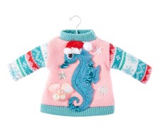 1 Ugly Sweater Ornament w/hanger, Nautical Seahorse, 6" Tall NWT