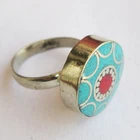 Tibetan Silver Turquoise Red Coral Original Jewelry Adjustable Unisex Ring R57