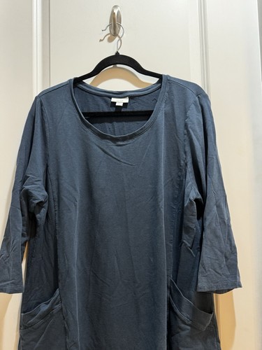 J Jill Purejill Blue Dress Round Neck 3/4 Sleeves Pockets XL Armpit To Armpit23” - Picture 3 of 5