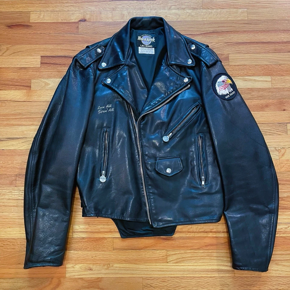 Men’s Vintage Hard Rock leather biker jacket size Small  - Image 2 of 4