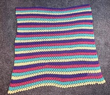 Hand Crocheted Baby Blanket Crib Throw Pastel Pink Blue Yellow Purple 48"x48"
