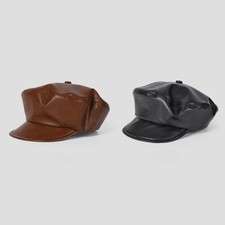 Cappello Newsboy Unisex In Pelle Sintetica PU Nero Marrone Taglia Unica Vintage