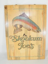 16" X 22 1/2" WOOD SKOOKUM JOE'S WITH FISH SIGN CABIN DECOR