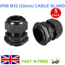 5X 32MM BLACK WATERPROOF IP68 M32 COMPRESSION CABLE STUFFING GLAND JUNCTION BOX