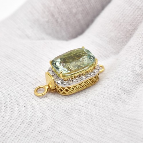 18KT Gold/Natural GREEN BERYL/AQUAMARINE/Diamond/W24MM/L11MM/H9MM/4.45Gr/$3255.0 - Picture 5 of 6