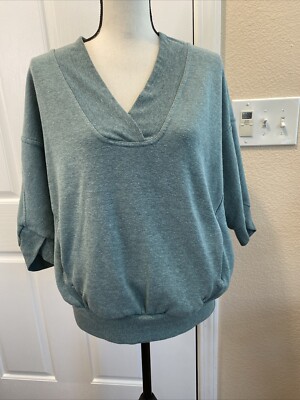 Prana Sweatshirt Foam Heather Green Cozy Up Pullover Cargo  Short Puff Sleeve  M