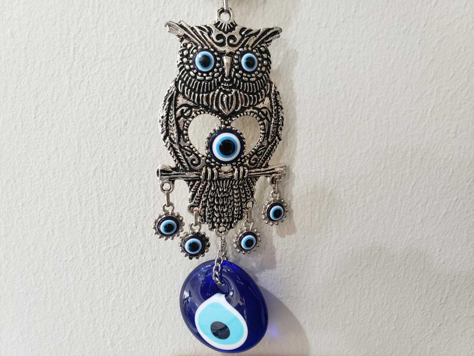 Evil Eye Amulet Wall Hanging Blessing Protector Metal Owl (BAD LUCK