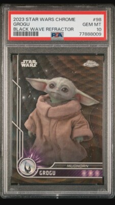 2023 Topps Chrome Star Wars Grogu #98 Black Wave Refractor PSA 10