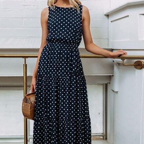 Polka Dot Women Print Maxi Dress Navy Blue | eBay
