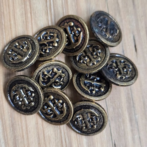 Vintage Military Uniform Anchor Crest Shield 5/16" Metal Brass Button Set of 11 - Picture 5 of 6